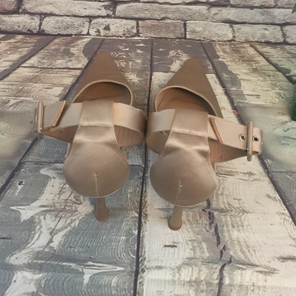 Isaac Mizrahi Champagne Satin Ankle Strap Heels - Picture 4 of 8